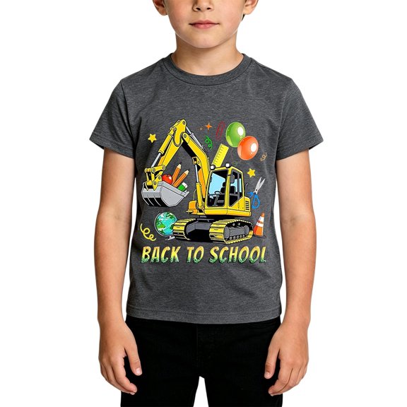Boys Casual Print Short Sleeve Tee Loose Fit Round Neck Top Back To School Everyday Wear For Kids