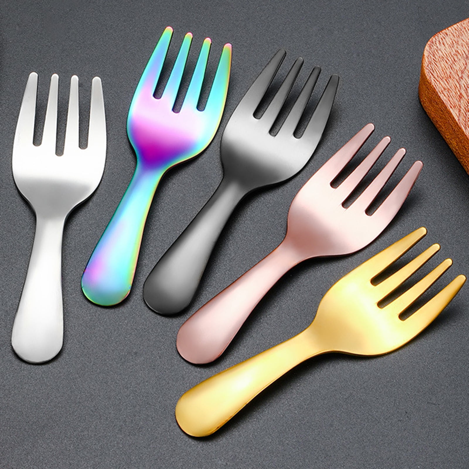HEVIRGO 7 Sets/14PCS Stainless Steel Baby Spoon Fork Set Short Handle Mirror Polished Mini Ice Cream Dessert Tea Soup Spoon Fork Set Kitchen Cutlery Utensils,Multicolor