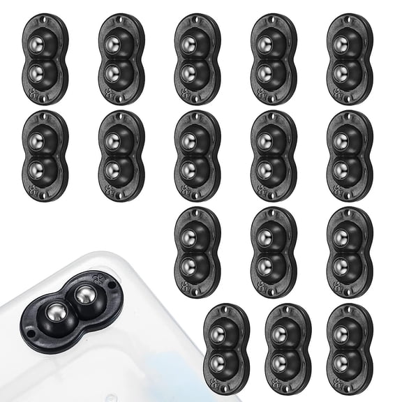 16PCS Self Adhesive Mini Wheels - No Punch Sticking Mini Caster Wheels, 360 Rotating Stainless Steel Double Ball Appliance Casters, Suitable for Small Furniture Appliance Trash Cans (Black)