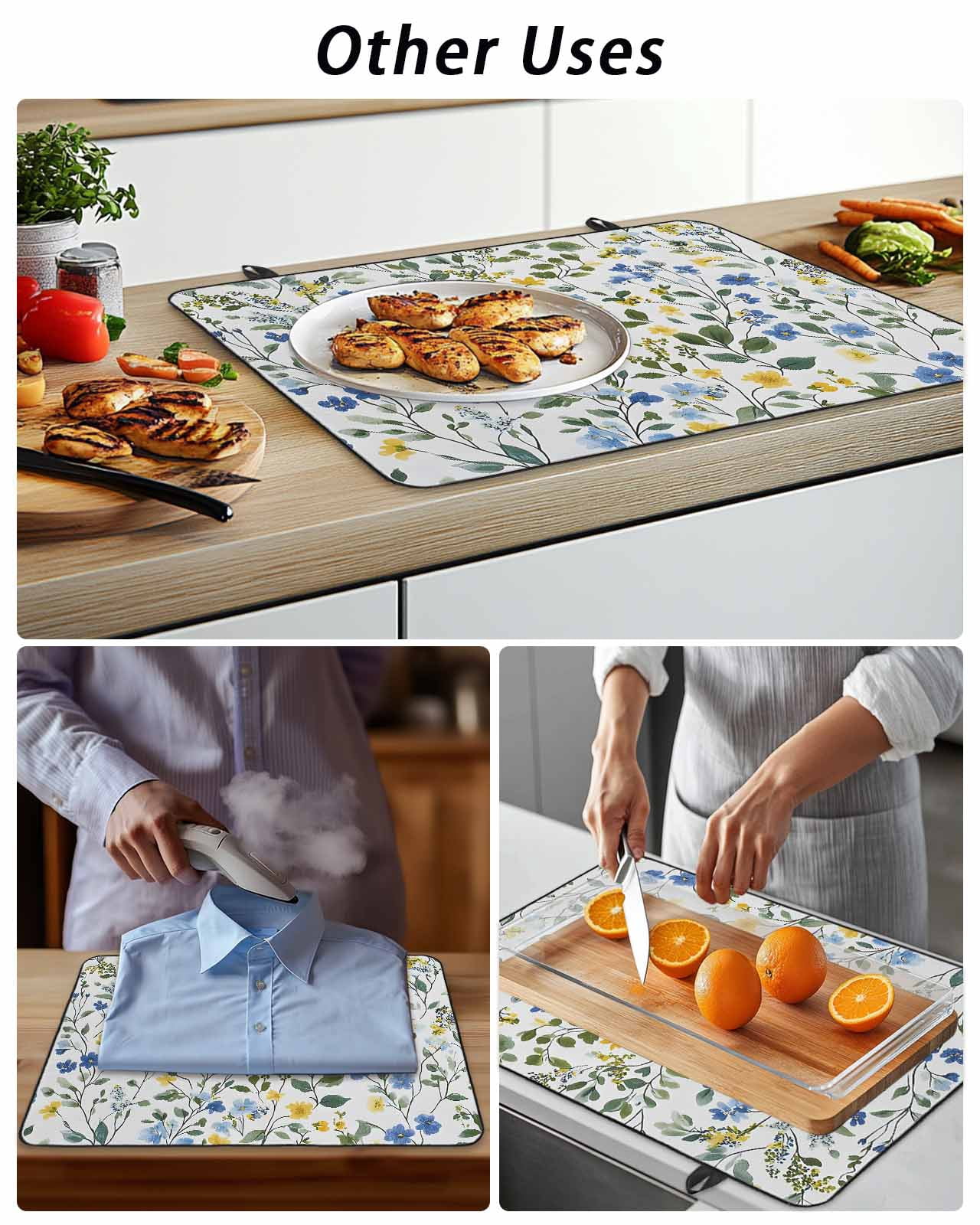 Stove Top Covers for Electric Stove, Elegant Blue Yellow Spring Floral Glass Stovetop Cover Protector, Summer Botanical Green Induction Cooktop Protector Oven Mat for Kitchen Countertop 24"x21"