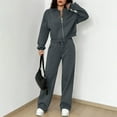 thumbnail image 2 of Casual Fall Travel 2 Piece Sweatsuit for Women, Lounge Comfy 2 Piece Fall Outfit Wide Leg Baggy Sweatpants Sweatsuit 2 Piece Casual Fall Track Suit Sweatshirt for Women, 2 of 8