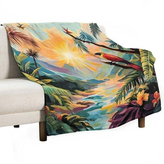 GXFC Bird, tree branch, tropical forestl blanket, comfortable and soft, warm casual blanket, printed design, winter sofa dormitory home decoration, must-have travel product. Size is 50x60 inches.