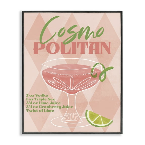 Stupell Industries Retro Cosmopolitan Recipe Food & Beverage Painting Black Framed Art Print Wall Art, 11 x 14