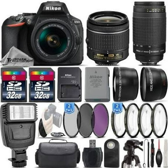 Nikon D5600 24.2 MP DSLR Camera + AF-P DX 18-55mm & 70-300mm Ed VR + Accessory Bundle