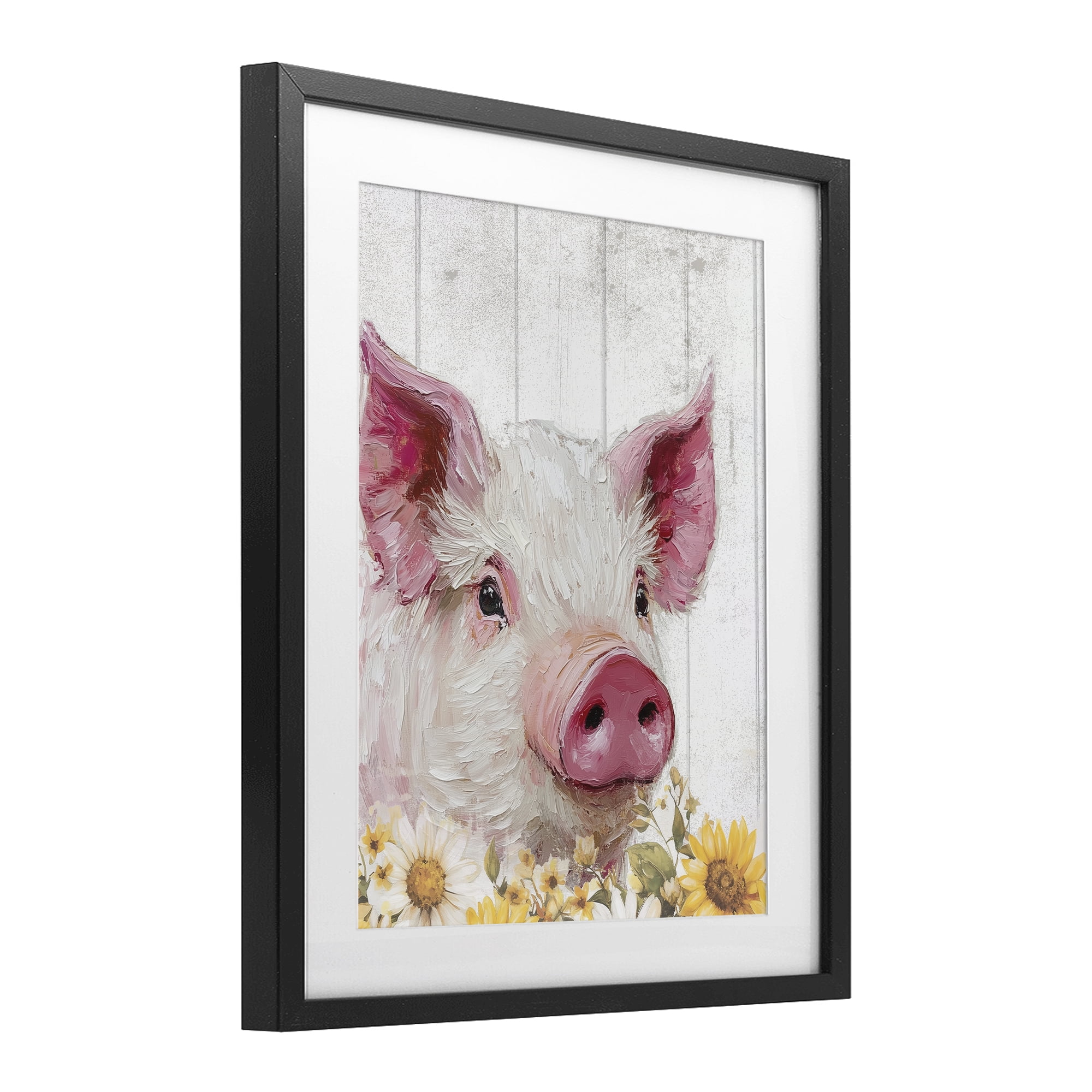 Stupell Industries Pig and Sunflowers Black Framed Print Under Glass, design by Christine Simpson Art