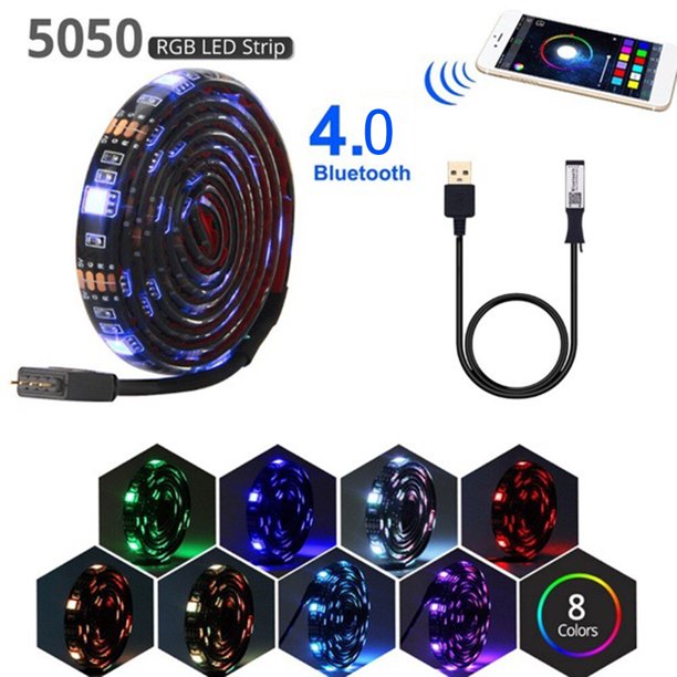 Tira de luces LED RGB para TV lámpara de cinta compatible Ehuebsd con Bluetooth USB para decoración de garaje almacén de TV