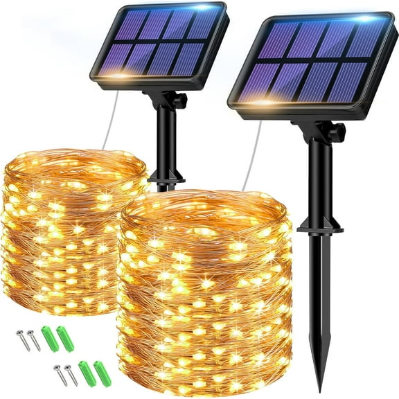 btfarm 2 Pack Solar String Lights Outdoor, 160LED 66FT Solar Fairy Lights Outside Waterproof, 8 Modes Copper Wire Solar Powered Twinkle Lights for Garden Patio Tree Christmas