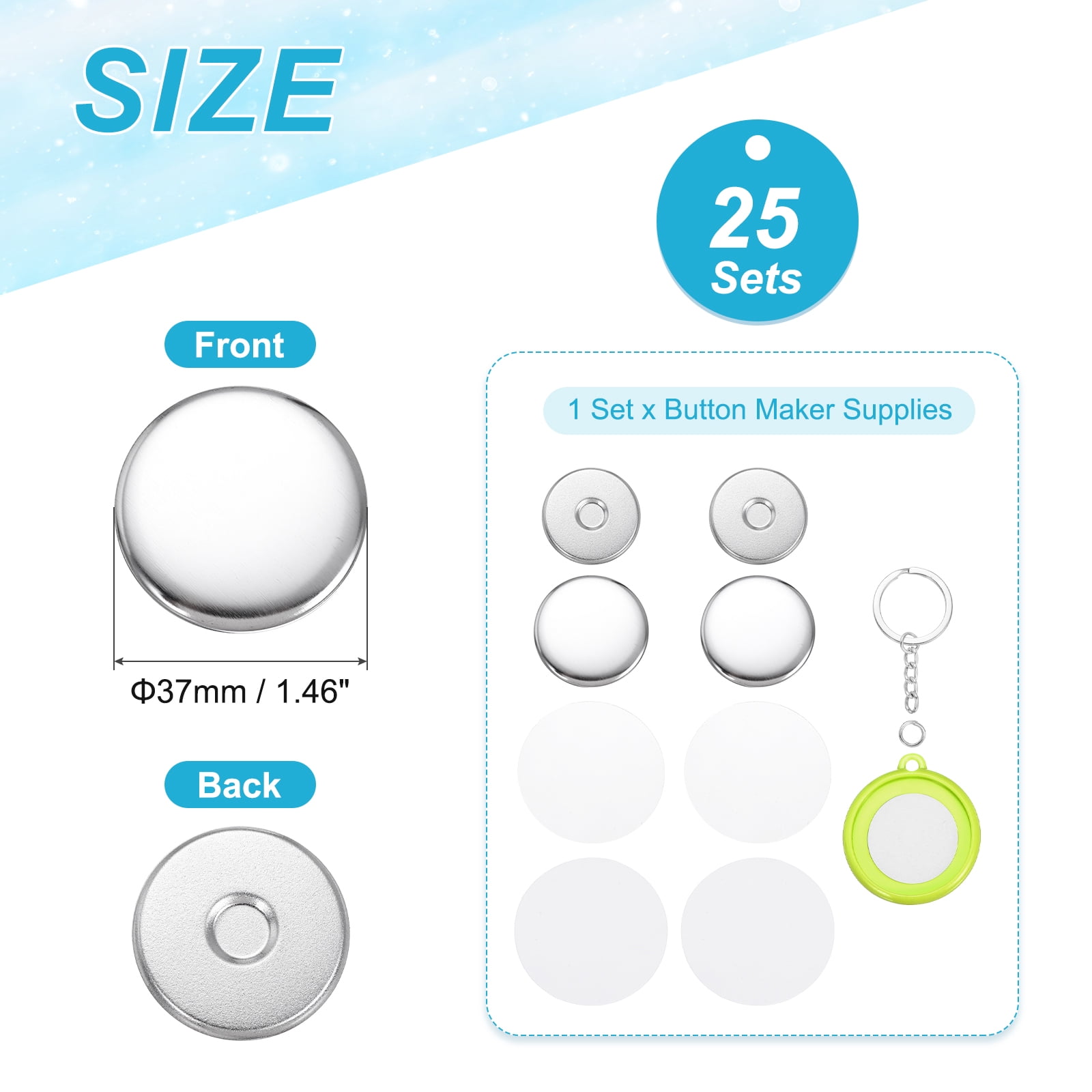 Uxcell 25 Sets Button Maker Supplies 37mm / 1.46 Inch Blank Badge Button Parts Badge Parts with Blank Paper for Hand Press Crafts Making Double-Sided Keychain, Light Green