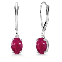 Gem Stone King 14K White Gold Red Ruby Earrings for Women | 2.00 Cttw | Gemstone July Birthstone | Oval 7X5MM
