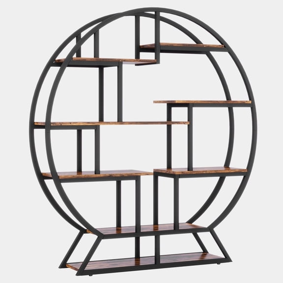 TribeSigns Round Bookshelf, 63 Inch Etagere Bookcase with Staggered Shelves