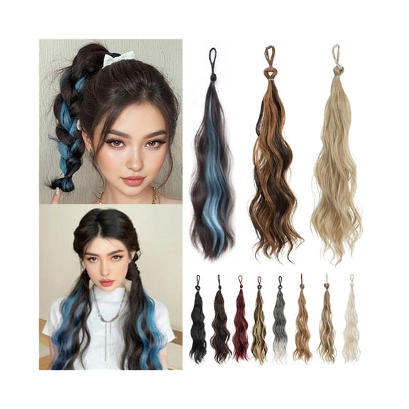 17" Long Wavy Wrap Around Hair Bun Hairpiece Synthetic Ponytail Extension with Elastic Tie Increase Hair Volume