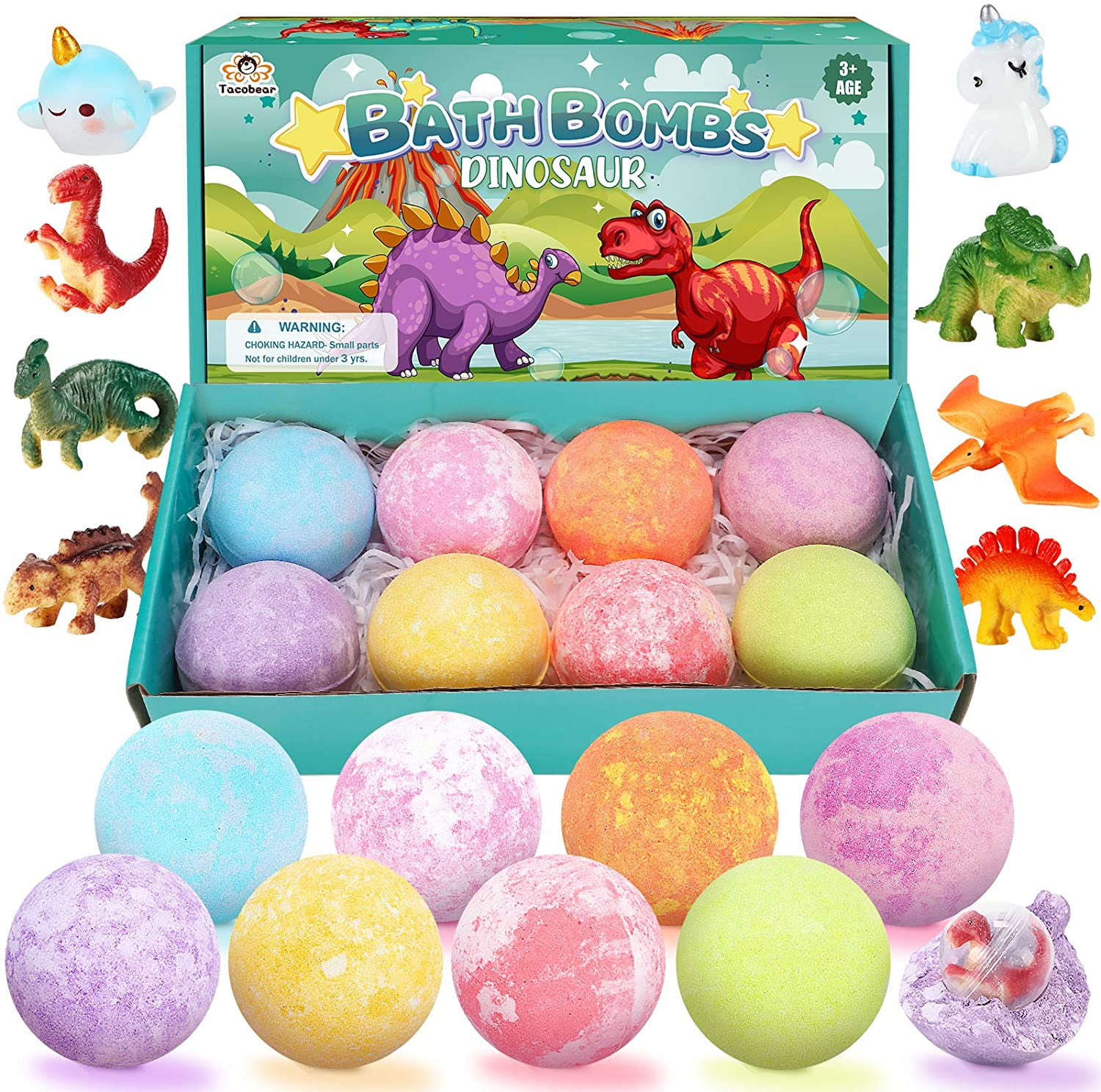 Bath Bombs for Kids with Surprise Toys Inside, Set of 8 Dinosaur Toys Bath Bomb Gift, Handmade