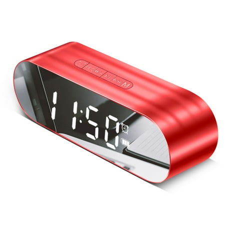 Multifunctional Mini Digital Alarm Clock FM Radio Mirror Surface Bluetooth Speaker with AUX TF Card Music (Best Way To Play Digital Music)