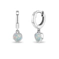 thumbnail image 1 of 925 Sterling Silver Small Simulated Opal Heart Dangle Hoop Earrings For Girls, 1 of 6