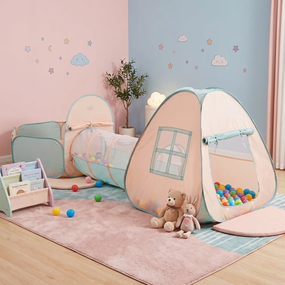 PAWON 3-in-1 Kids Pop Up Play Tent with Crawl Tunnel and Ball Pit
