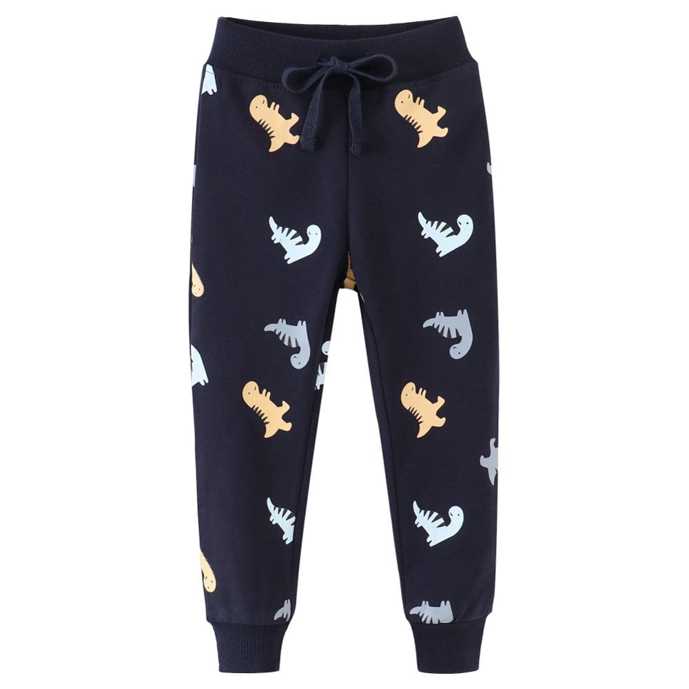 Pantalon Jogging Garçon En Coton - Motifs Dinosaure, Requin - Poches Pratiques - 1 à 7 Ans