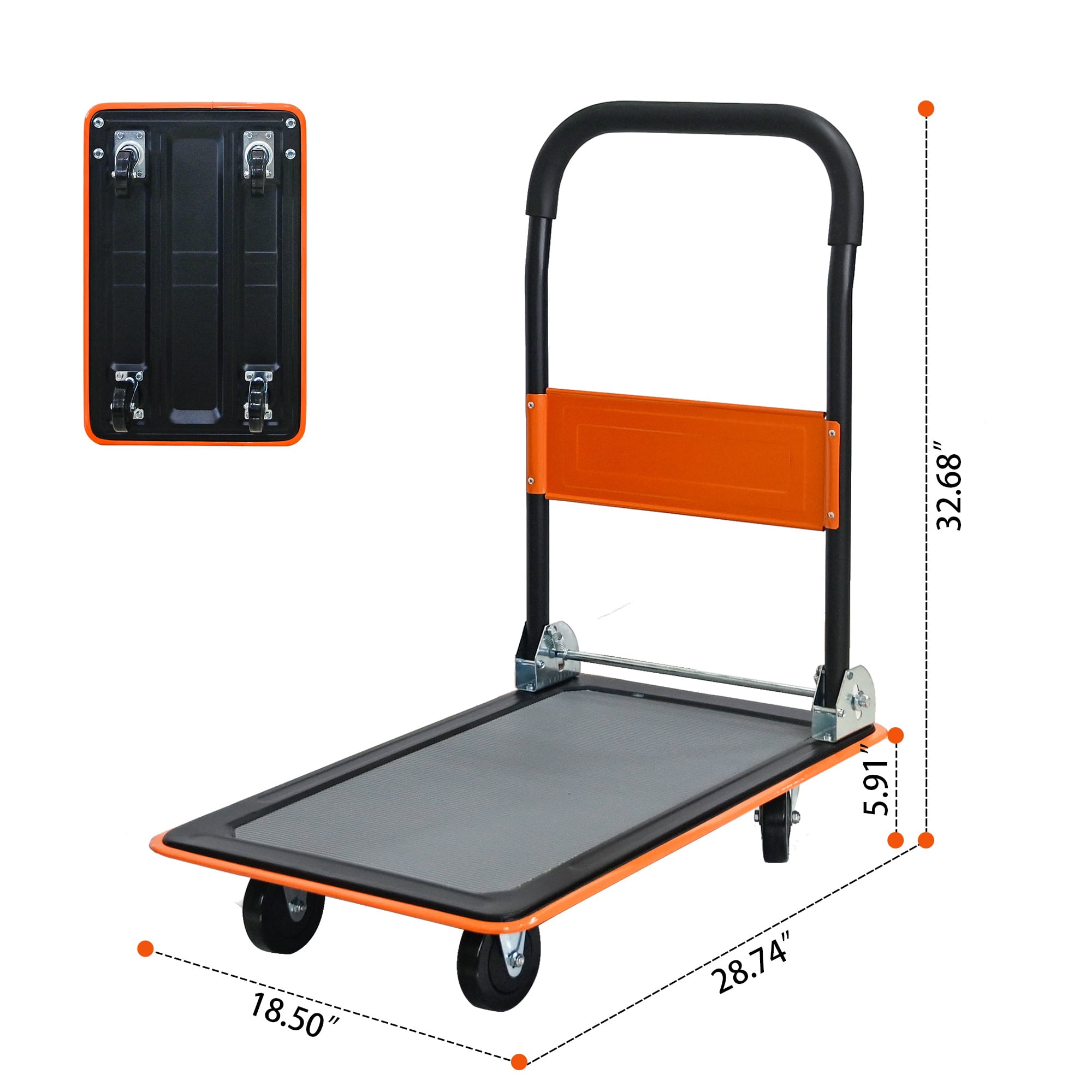 Foldable Flatbed Cart,330 lbs Heavy Duty Platform Hand Truck with Swivel Wheels