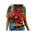 thumbnail image 1 of GORHGORH Womens Casual Top Floral Print Contrast Short Sleeve V-Neck Leisure T-Shirt, 1 of 4