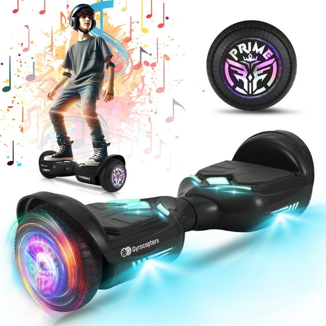 Gyrocopters Prime All New 2026 Hoverboard | Speed up to 15km/h | 6.5” wheels | 165 lbs weight capacity | UL2272 certified with Wireless Music Speaker (BLACK)
