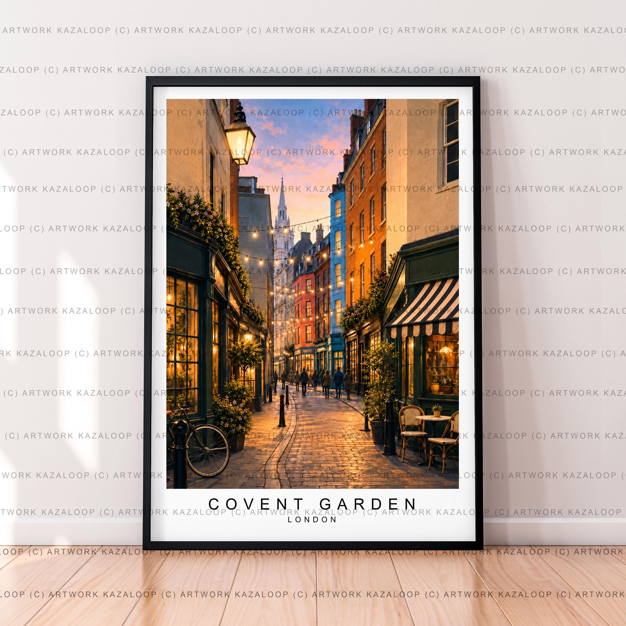 Covent Garden London Unillustration Art Street Evening Architecture Travel Wall Art Poster , Poster Print Only