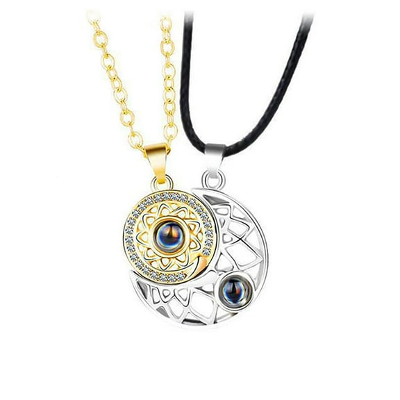 Necklaces for Womennecklaces & Pendants Couples Necklace Matching Necklaces Sun and Moon Pendant Necklaces Projection with 100 Languages I Love You Jewelry Gifts for Valentines Day