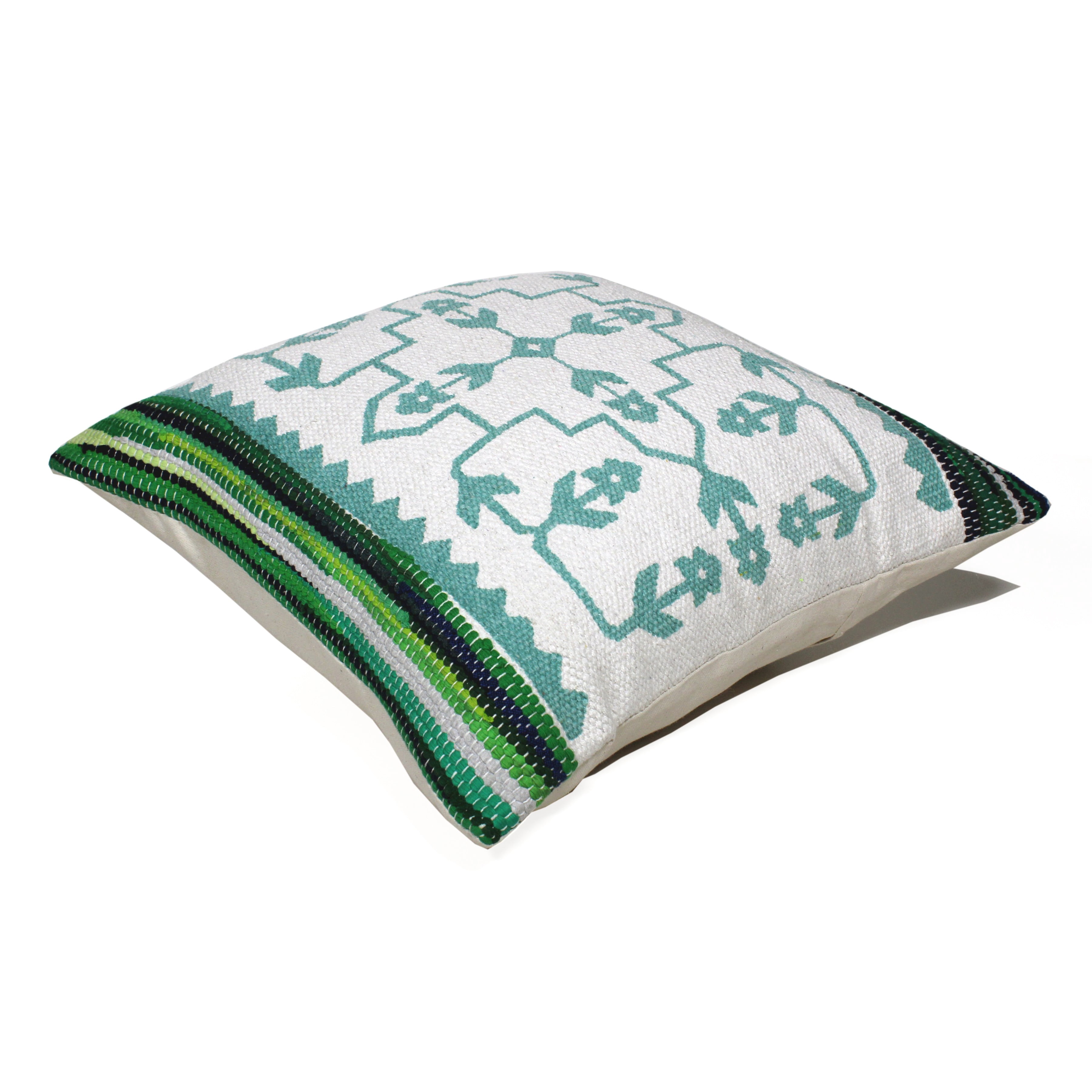 Ox Bay 20" x 20" Bohemian, Modern Green, White, Multi-color Geometric Cotton, Polyester Throw Pillow