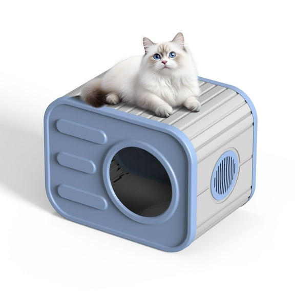 EasyUp Cat House for Indoor & Outdoor Cats, Resin Weatherproof Cat House with Camera-Shaped Design, Versatile for Home & Yard Use(Blue&Grey)