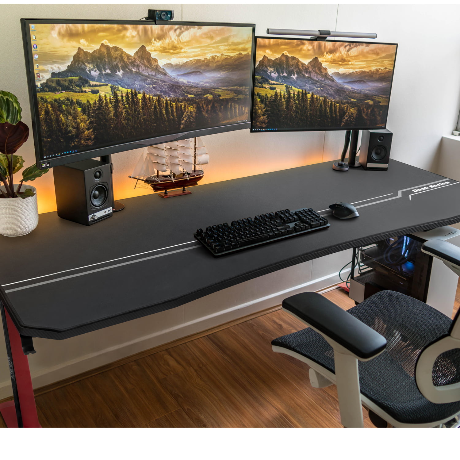 Lacoo 55 inches T-Shape Metal Frame Gaming Computer Desk Carbon