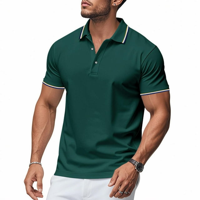 Weiqiqre Men Shirts Short Sleeve Button Down Shirts Classic Stripe Golf Polo Collared Work Shirts