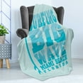 thumbnail image 4 of Florida Soft Flannel Fleece Blanket, Surfing Big Wave Miami Beach Calligraphy Text with an Upright Surfboard, Cozy Plush for Indoor and Outdoor Use, 50" x 70", Baby Blue and Sky Blue, by Ambesonne, 4 of 5