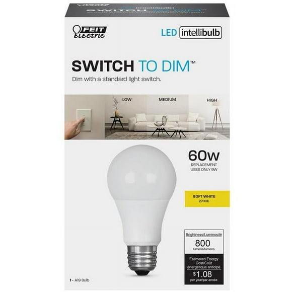 Feit Electric 3764842 9 Watts 800 Lumens 2700 K A-Line A19 Electric Intellibulb LED Dimmable Light Bulb Soft White