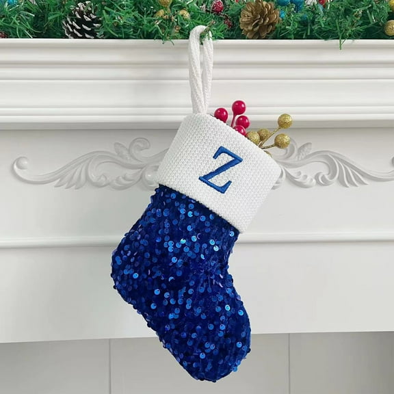 BLTIBY 9 inches Personalized Sequin Christmas Stocking with 26 Letter, Blue Initial Monogram Embroidered Xmas Stockings for Family Party Fireplace Tree Decoration Z One Size