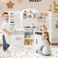 thumbnail image 2 of OLAKIDS Corner Kids Kitchen Playset, Toddler Wooden Pretend Cooking Set with Lights Sounds Coffee Machine Washing Machine, Stove Removable Sink Storage Cabinet, Simulation Play Kitchen Toy, 2 of 9