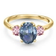 thumbnail image 3 of Gem Stone King 18K Yellow Gold Plated Silver Cassiopeia Mystic Topaz and Pink Lab Grown Diamond Engagement Ring for Women | 2.50 Cttw | Oval 9X7MM | Gemstone November Birthstone | Size 5, 3 of 6