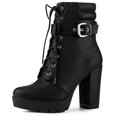 thumbnail image 1 of BLISSFUL STEP Women's Platform Buckle Lace Up Chunky Heels Ankle Boots, 1 of 7