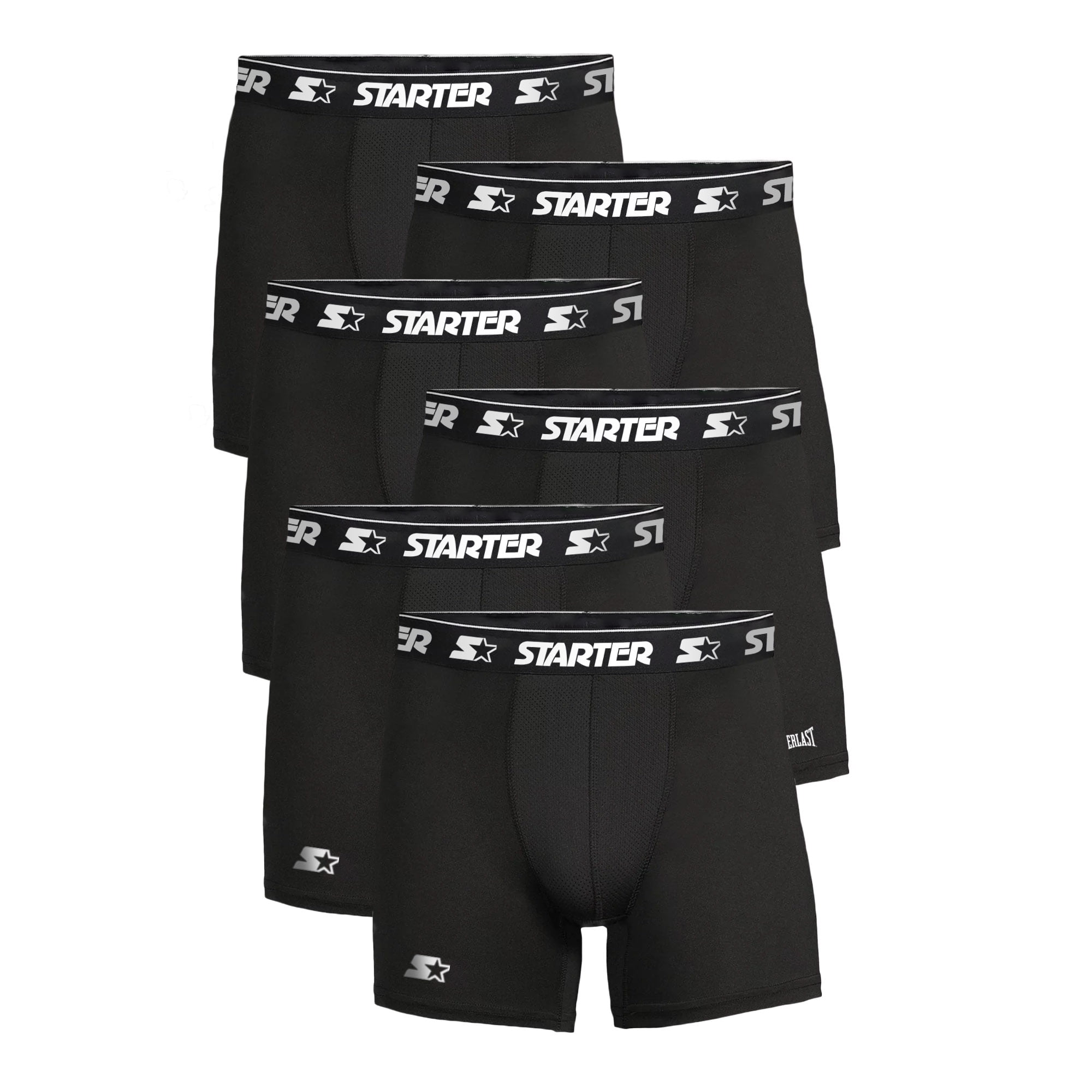 (2 pack) Starter Mens Boxer Briefs Active Performance Breathable Underwear for Men, Black 3X 6-Pack