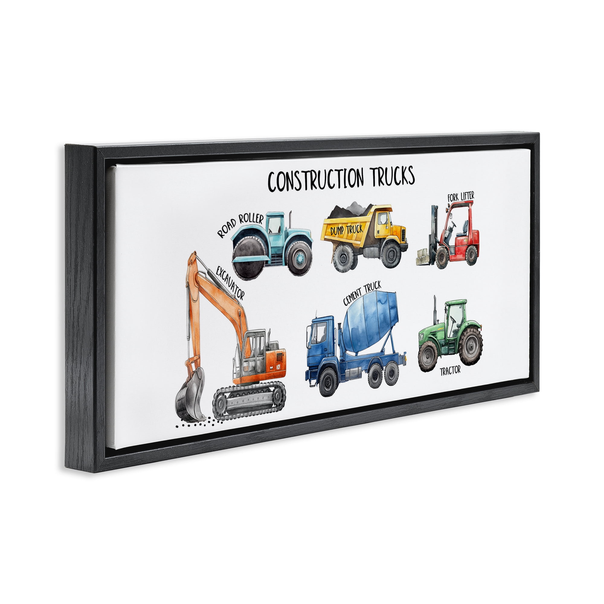 Stupell Industries Industrial Construction Trucks Black Framed Floater Canvas Wall Art, design by Christine Simpson Art