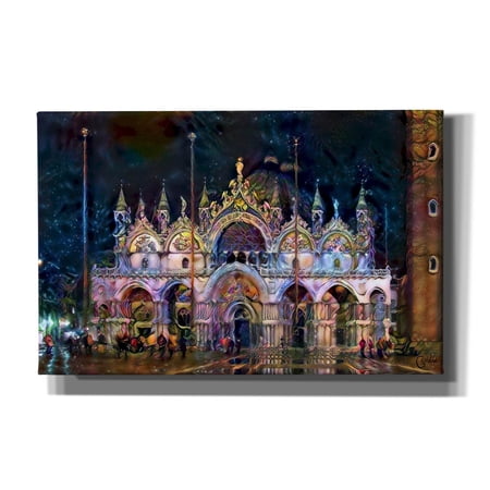 Epic Graffiti 'Venice Italy Patriarchal Cathedral Basilica of Saint Mark at Night' by Pedro Gavidia, Canvas Wall Art, 40"x26"