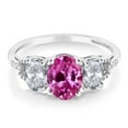 thumbnail image 2 of Gem Stone King Oval Pink Created Sapphire and White Topaz in 10K White Gold Diamond Accent Ring, 2 of 4