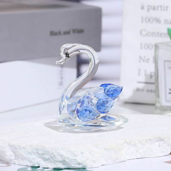 2Pcs Sparkle Crystal Swan Figurine,Crystal Swan Ornaments Collectibles, Paperweight Table Centerpiece Ornament, Wedding Home Office Tabletop Decor Valentine's Day (Blue，Solid)