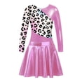 thumbnail image 3 of Doomiva Kids Girls Printed Patchwork Long Sleeve Gymnastics Ballet Dance Leotard Bodysuit with Pleated Skorts Skirt Set Pink 6, 3 of 7