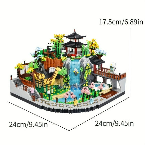 Zoo giraffe and panda building blocks, creative miniature building block toys, collector's edition building block toys (5000 pieces of micro-particles)