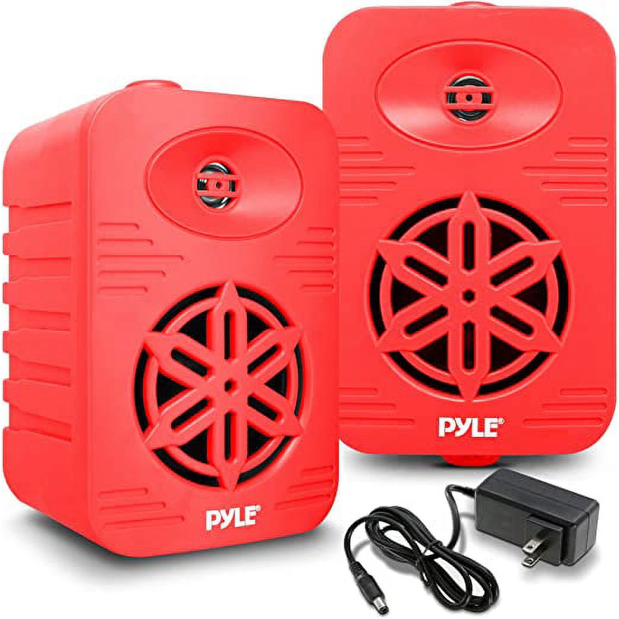 Pyle Indoor Outdoor Speakers Pair - 300 Watt Dual Waterproof 4” 2-Way Full Range Speaker System RED