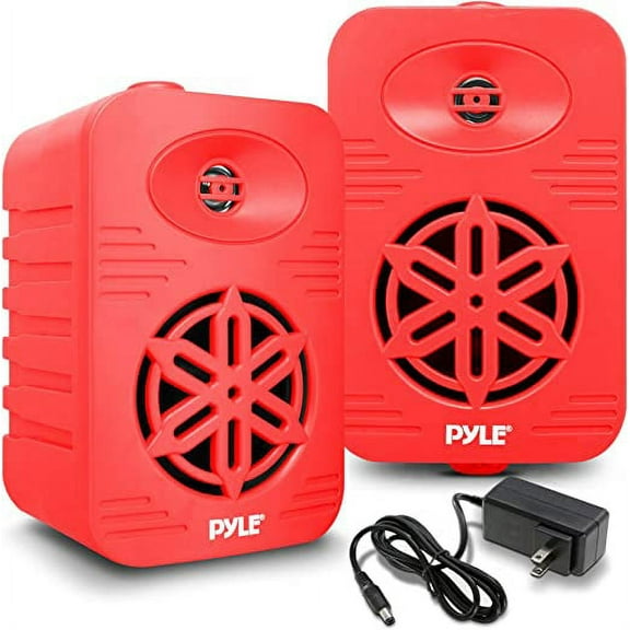 Pyle Indoor Outdoor Speakers Pair - 300 Watt Dual Waterproof 4” 2-Way Full Range Speaker System RED