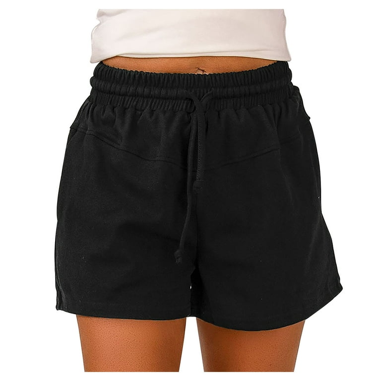 Womens Shorts Summer Casual Shorts Ladies Drawstring Running Beach Shorts  Loose Comfy Elastic Waist Shorts with Pockets Black Small : :  Clothing, Shoes & Accessories