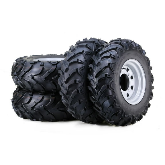 WANDA 25x8-12 & 25x10-12 ATV Tire & wheel Set with 4-156 PCD 4 3 Silver Wheels, SET 4