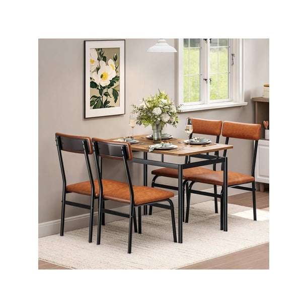 5 piece dining mesa set para 4 - kitchen mesa y sillas con heavy duty metal frame y cushioned asientos - space saving dinette muebles para small space apartments