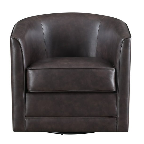 Pemberly Row Faux Leather Swivel Accent, Black Leather Swivel Barrel Chair