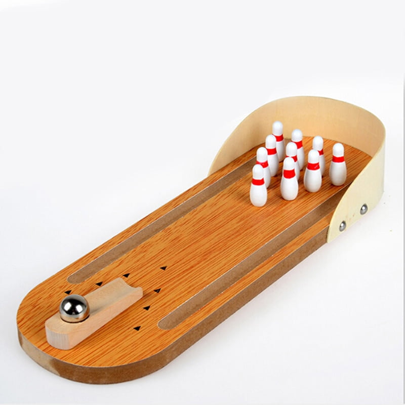 Mini Bowling Wooden Desktop Tabletop Bowling Indoor Bowling Toy Classic Desk Ball Board Toy 