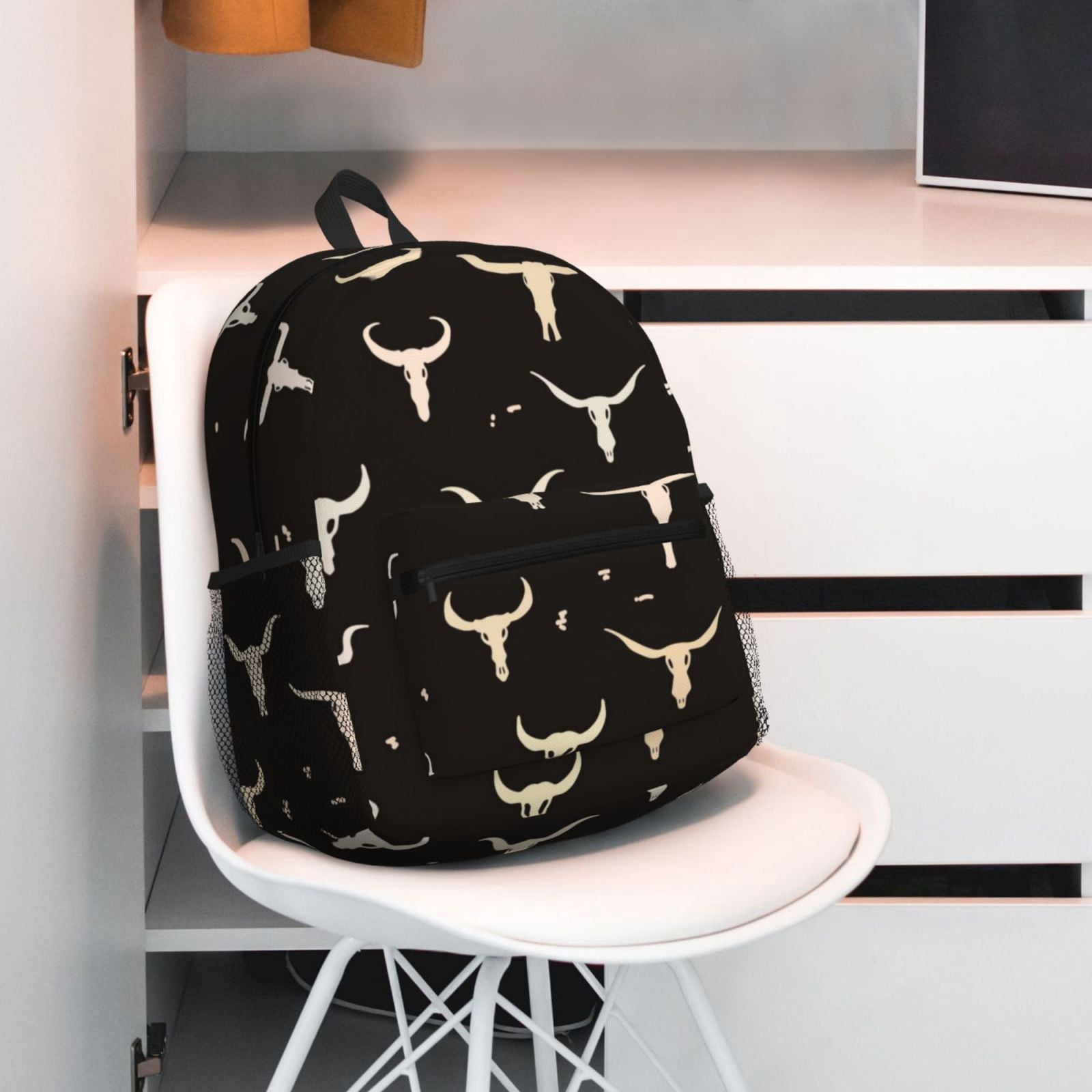 Vsdgher Cow Skulls Print Unisex Large Capacity Bookbag Schoolbag Casual Daypack for High School/College/Teens/Travel/Work